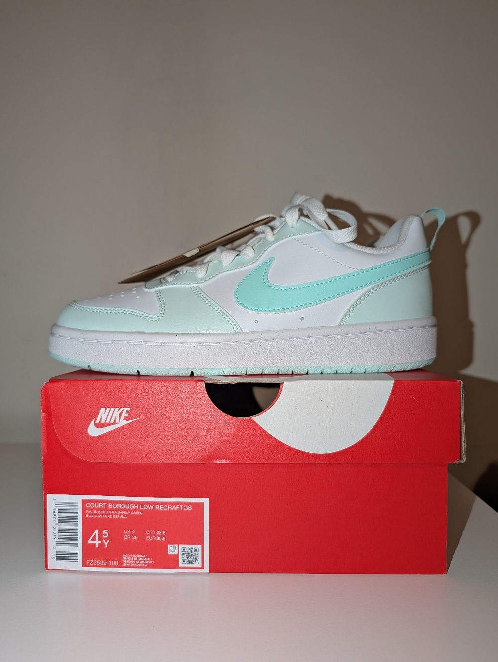 Nike Kids 4.5 Court Borough White & Mint Green Sneakers
